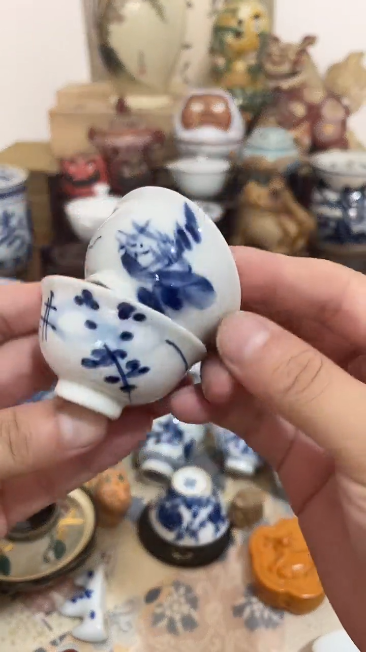 瓷片小青花杯子两个好看