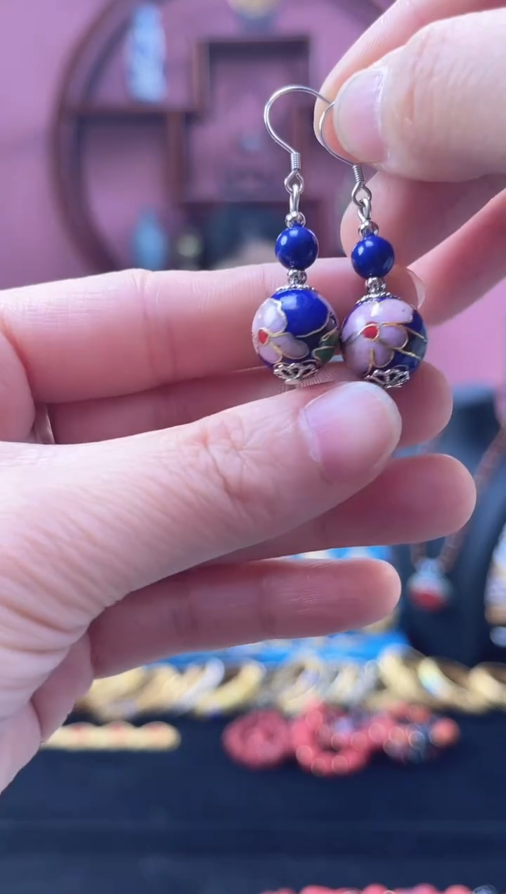 非遗 景泰蓝耳环 宝蓝