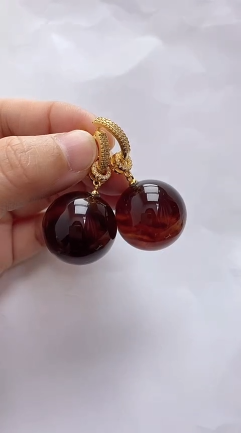 【闪购商品】琥珀裸石银S925镶嵌琥珀耳坠