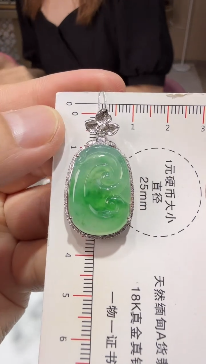 【闪购商品】翡翠吊坠(赠链)18K金镶嵌112-如意