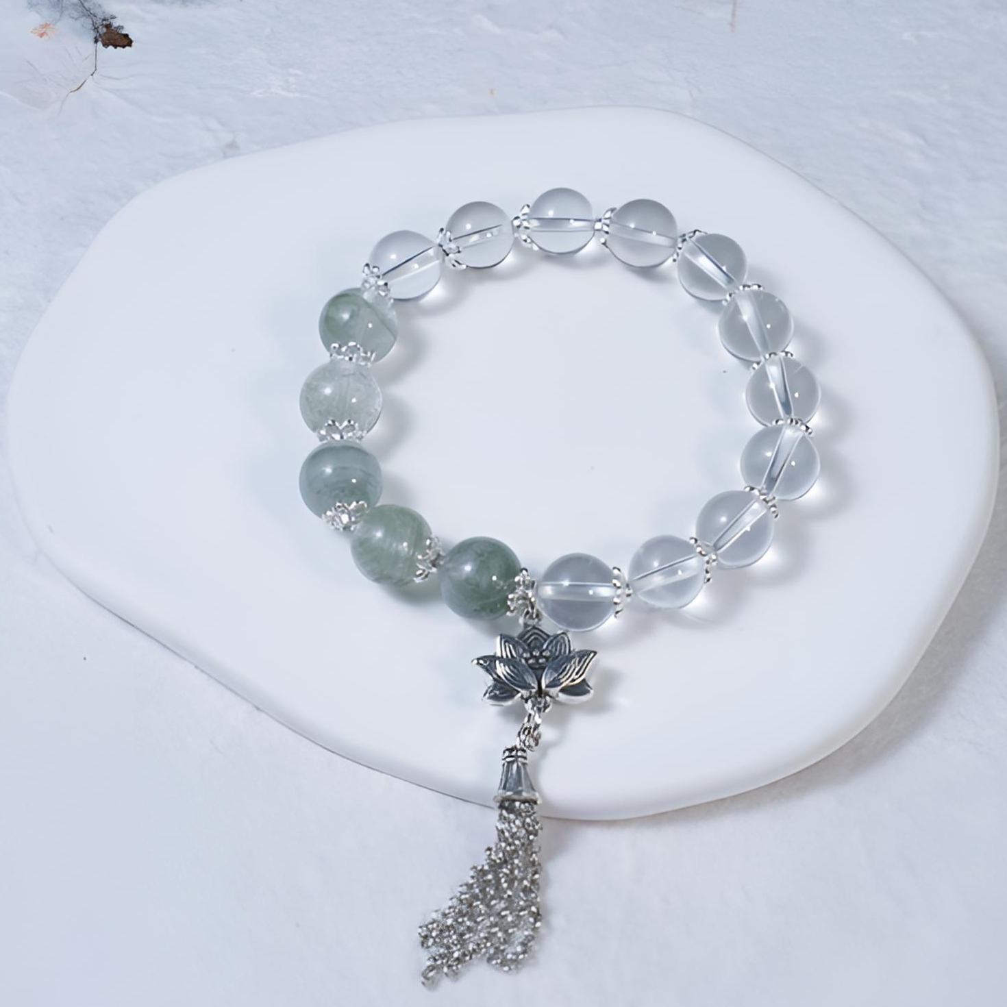 【步步生财】满天星绿幽灵+白水晶事业财富双收莲花点缀 多样性发一