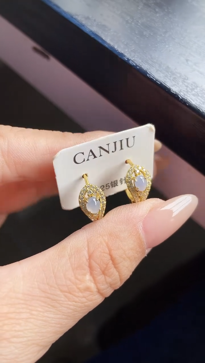 银S925镶嵌翡翠耳饰12