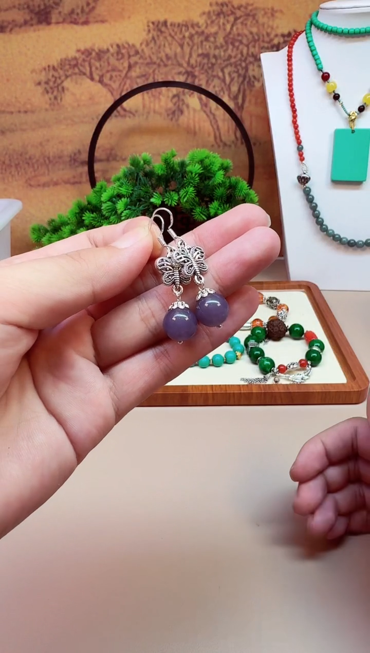 和田玉银S925镶嵌耳饰E64