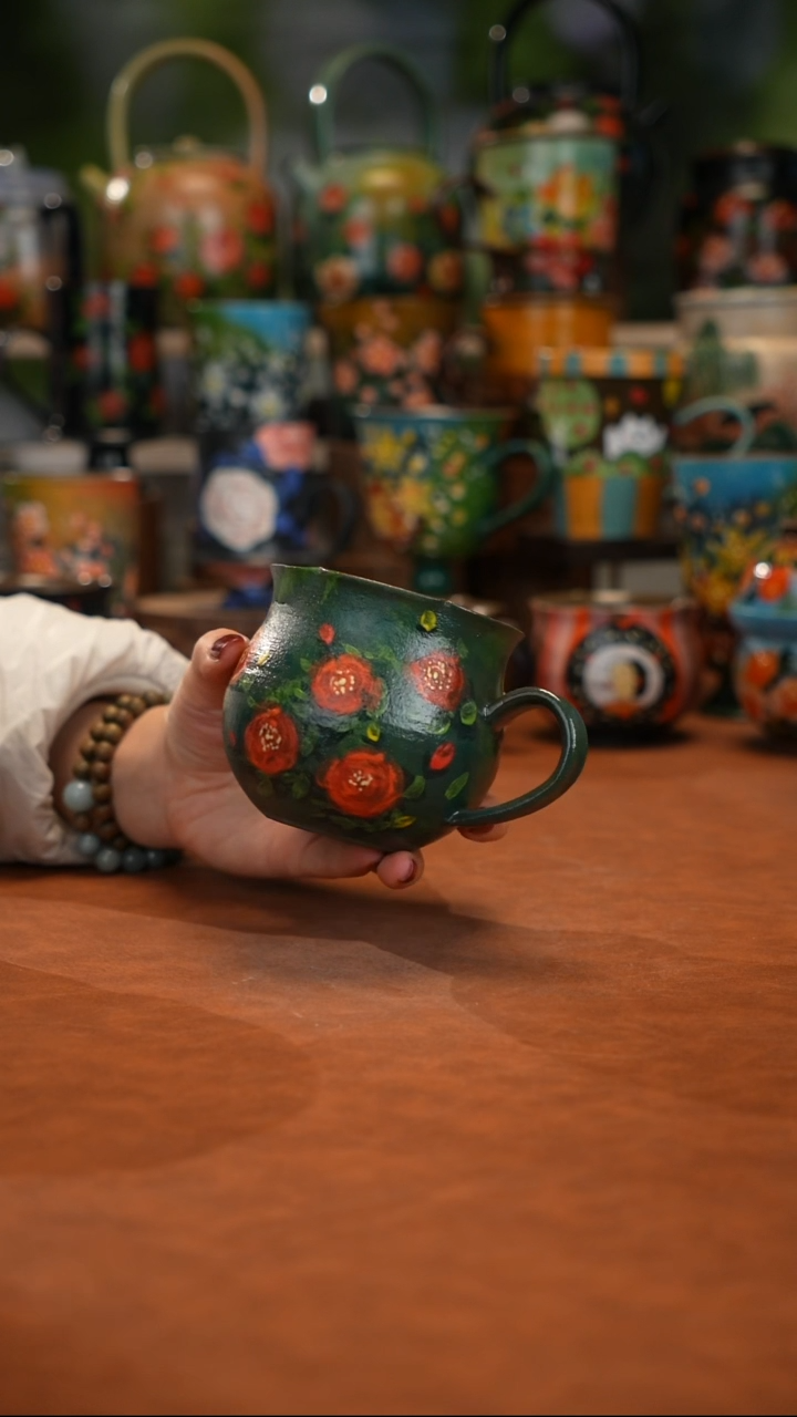 紫泥油画手绘釉下彩