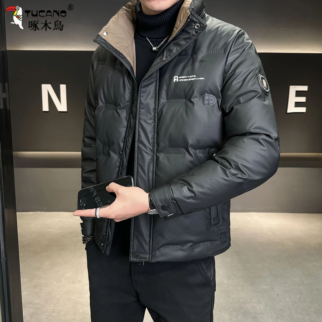 啄木鳥冬季新款休闲百搭短款羽绒服男士轻奢加厚保暖立领帅气外套