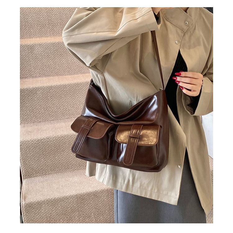 【长39高26宽12】高级感潮流百搭大容量单肩斜挎包女包咖色27071