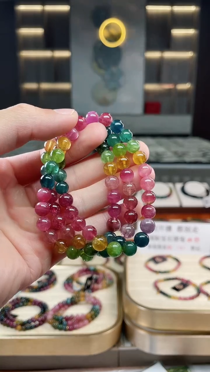 未镶嵌冰透体老矿碧玺色标三圈手串7mm+碧玺Y*U多样性发一条xion
