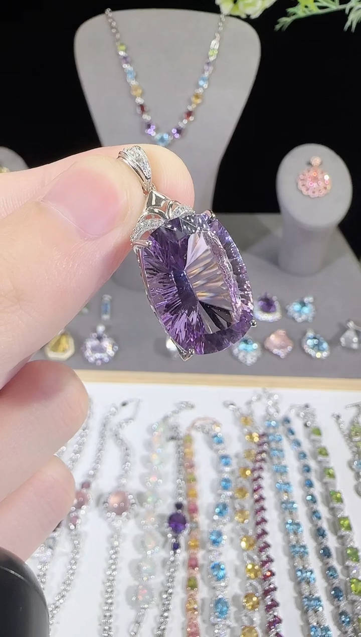 银S925镶嵌颈饰紫晶15*20mm25ct吊坠