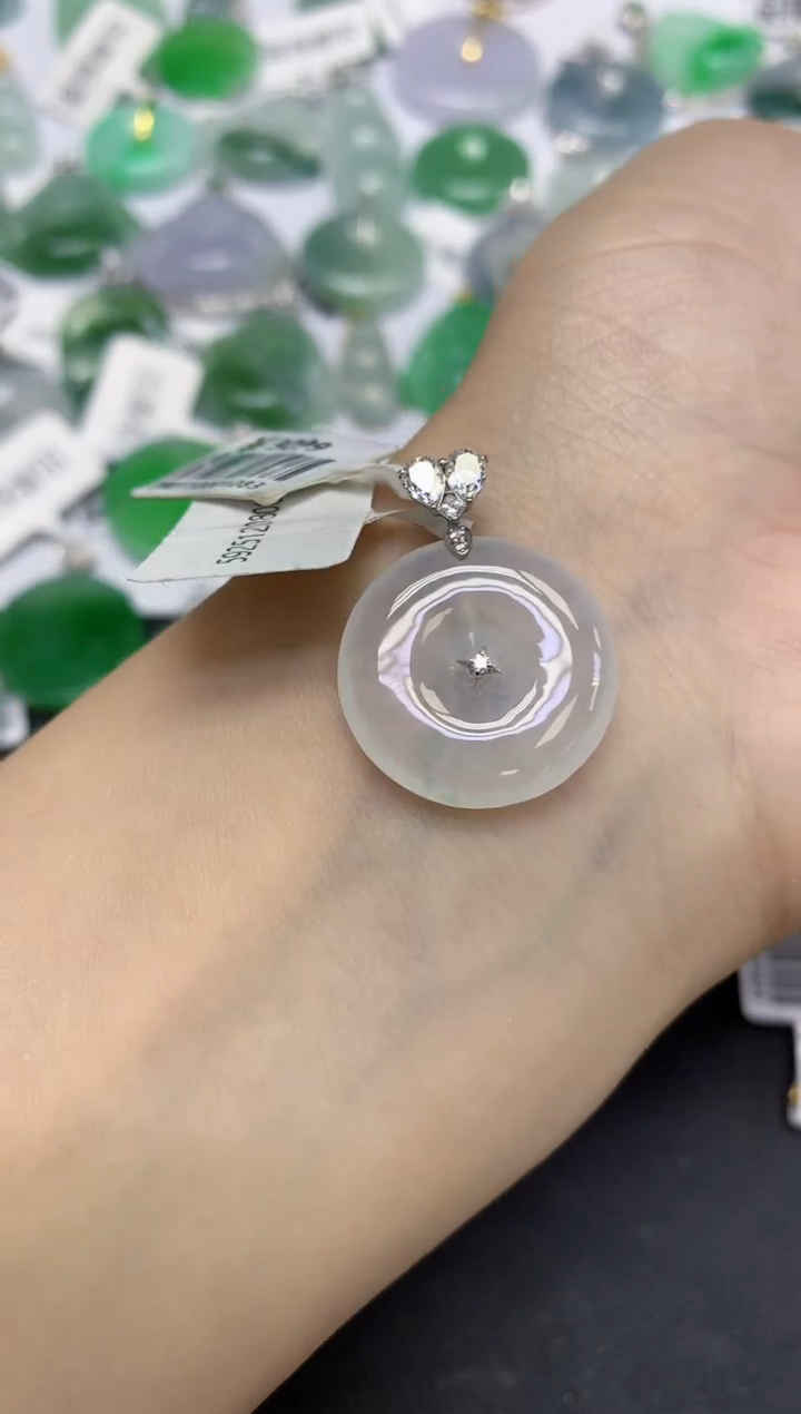 颈饰18K金镶嵌翡翠天然缅甸翡翠A货百元以上9元证书费自理