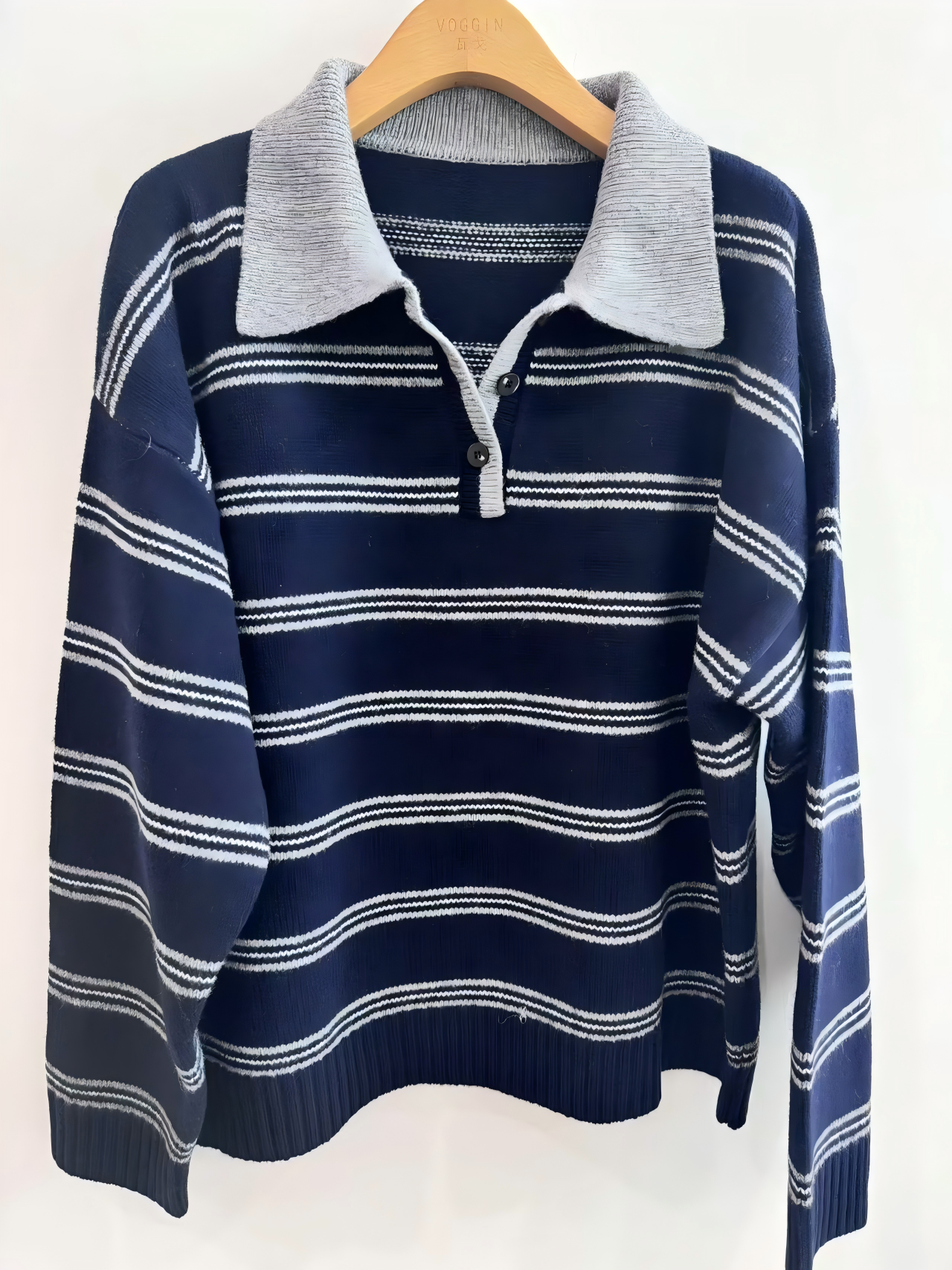 【井上青】Polo领宽松条纹毛衫WA8F274