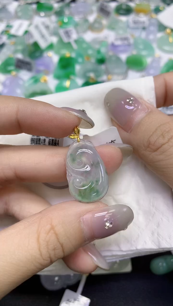 颈饰18K金镶嵌翡翠天然缅甸翡翠A货百元以上9元证书费自理