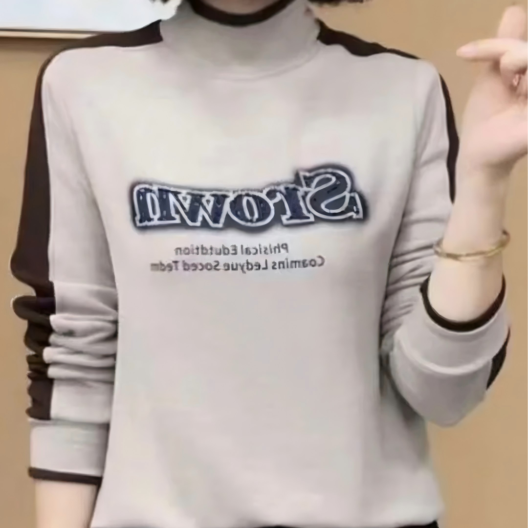 2025秋冬新款时尚半高领双面德绒烫钻长袖打底衫女洋气质百搭上衣