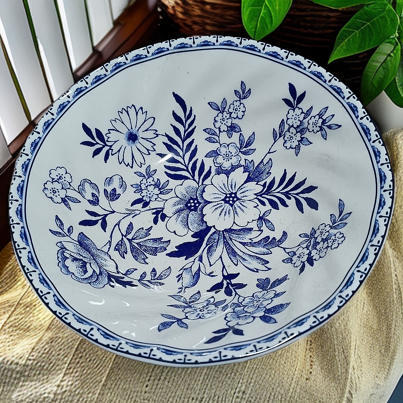 外贸蓝色青花谷物碗口径15.5 cm微瑕完美慎拍家用