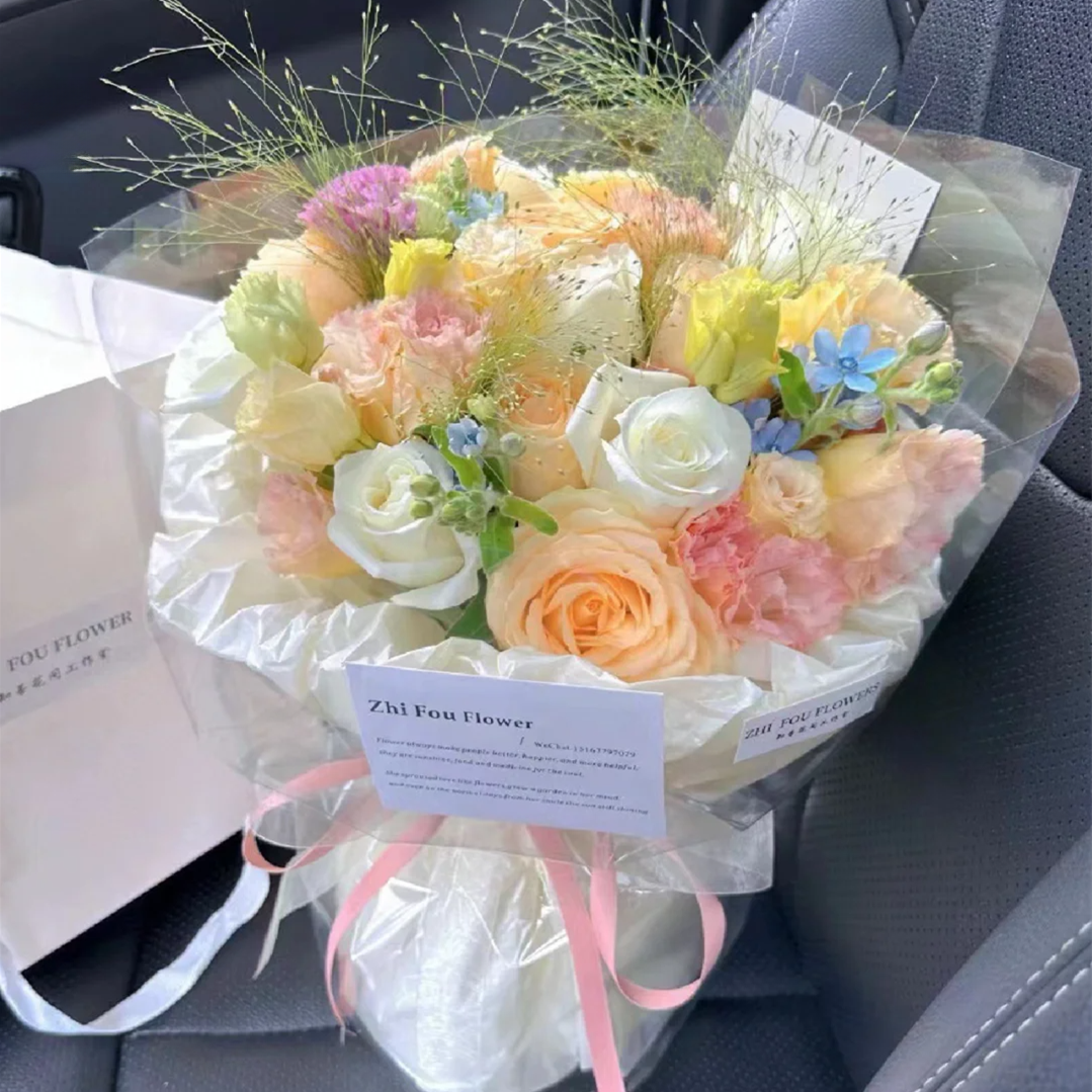 【春色袭人】生日鲜花6朵香槟玫瑰奶油风小香风混搭花束4347款鲜花小时达同城配送鲜花礼物附近花店送花上门