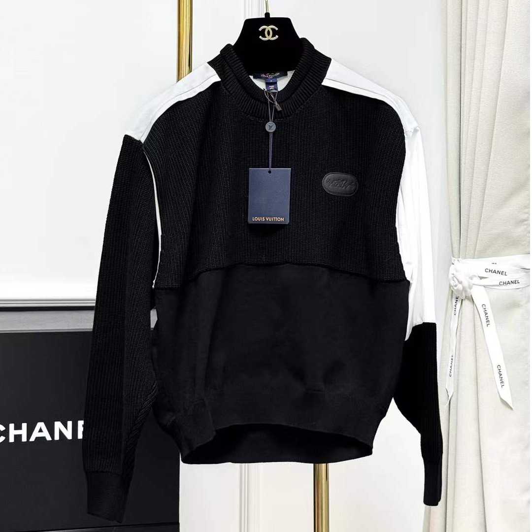 99新 LouisVuitton/路易威登  S码黑白拼接圆领针织卫衣