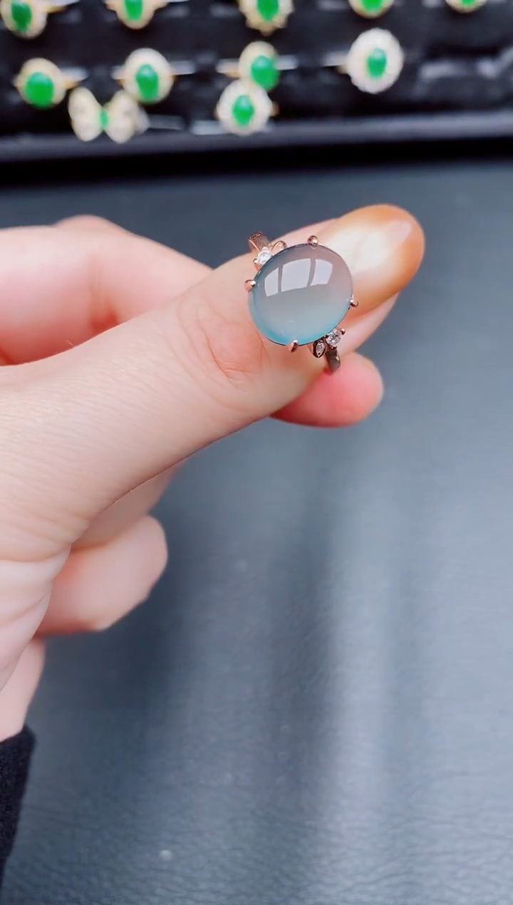 【闪购商品】翡翠戒指银S925镶嵌天然a货翡翠136