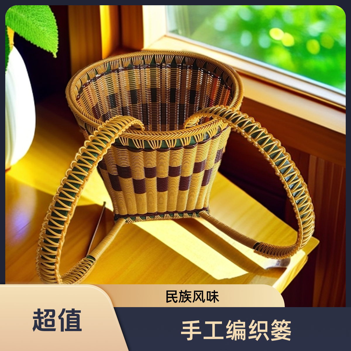 手工编织藤条塑钢带钢丝竹片民族风加厚农用买菜中号背篓
