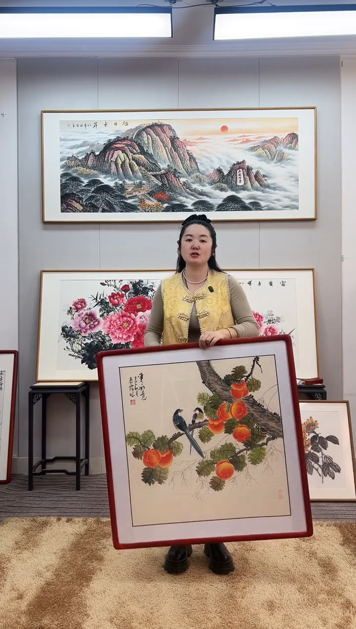 国画手绘柿子83*83尺寸