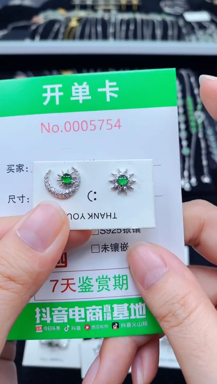 翡翠银S925镶嵌耳饰5754