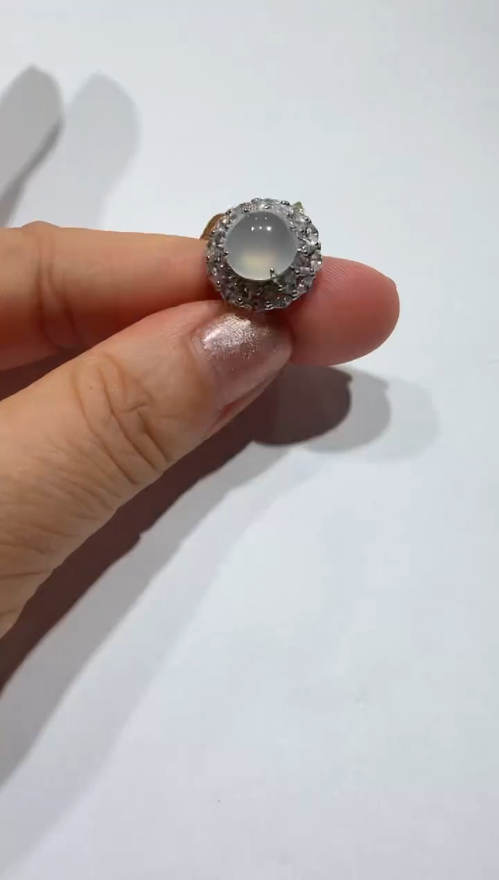 银S925镶嵌戒指翡翠缅甸A货翡翠戒指