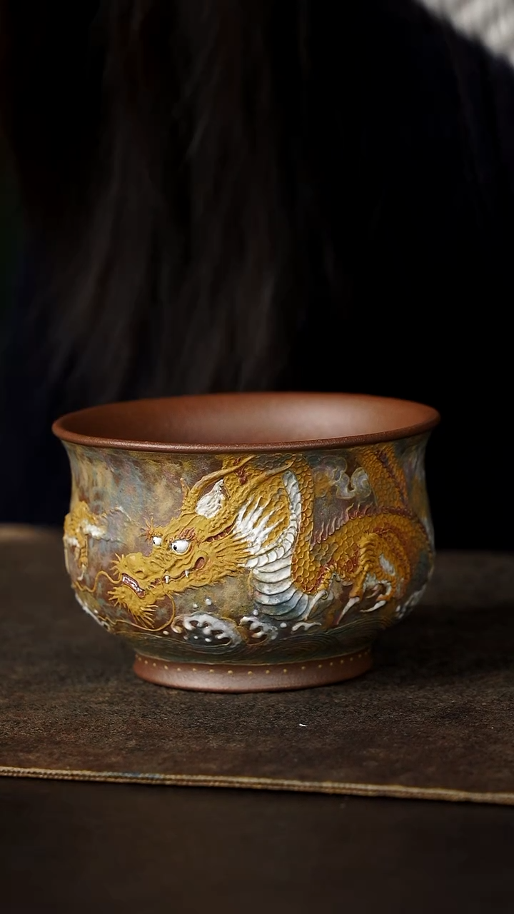 茶杯紫砂杯研所 龙跃云津—矮款 老段泥 150cc