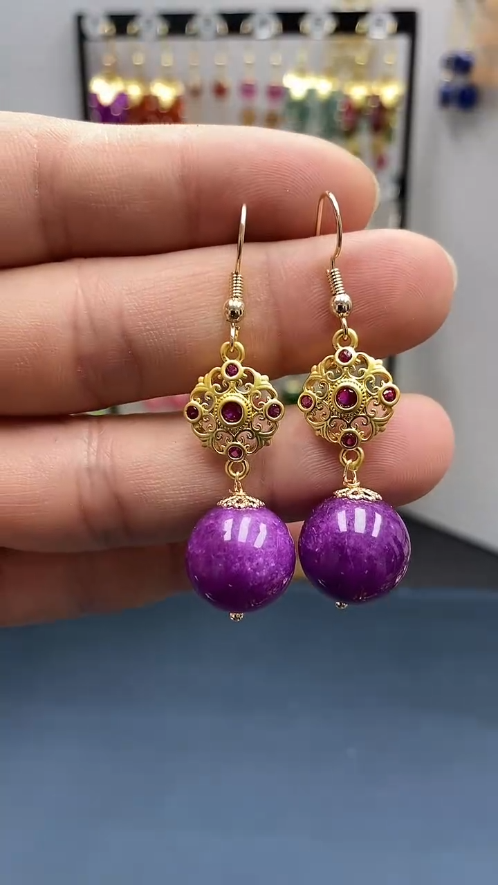 【闪购商品】苏纪石（舒俱来）耳坠银S925镀金镶嵌尺寸14mmQ8