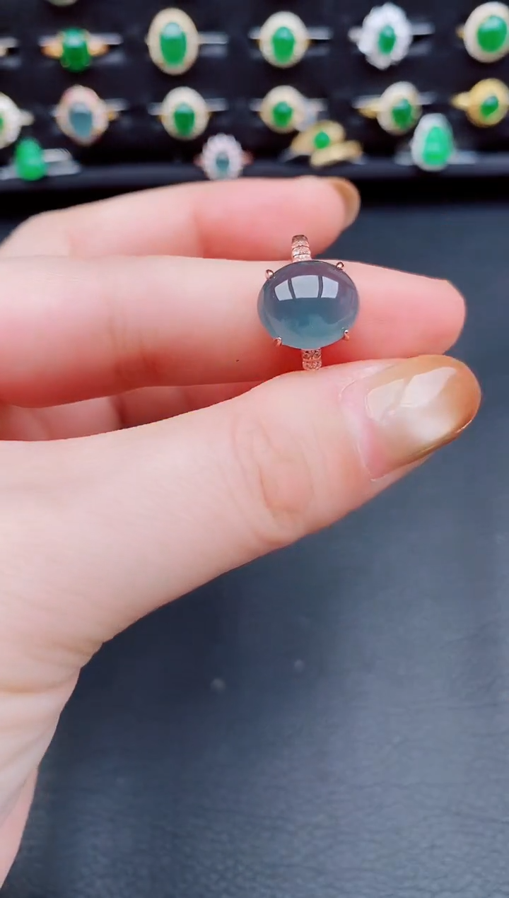 【闪购商品】翡翠戒指银S925镶嵌天然a货翡翠52