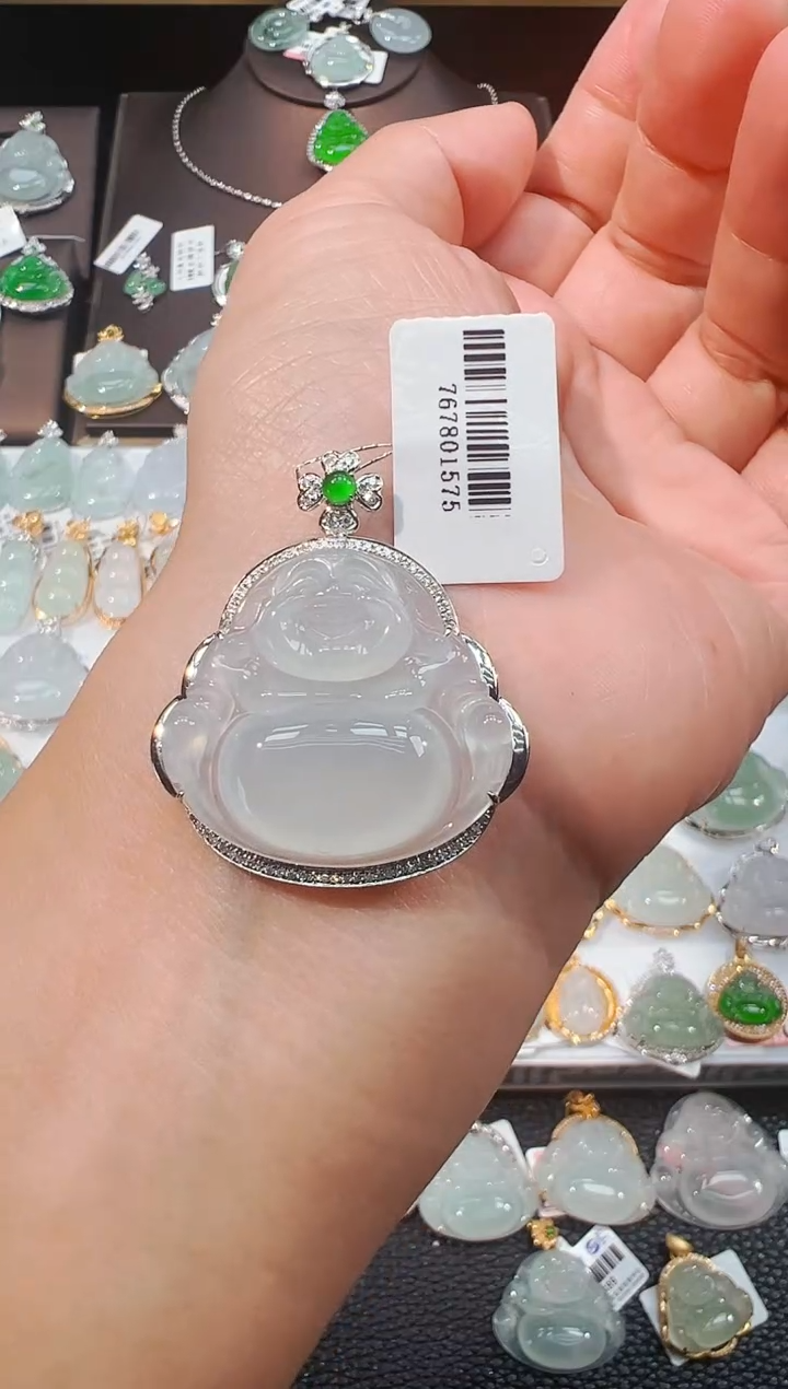 吊坠(不含链)18K金镶嵌翡翠佛公吊坠1575