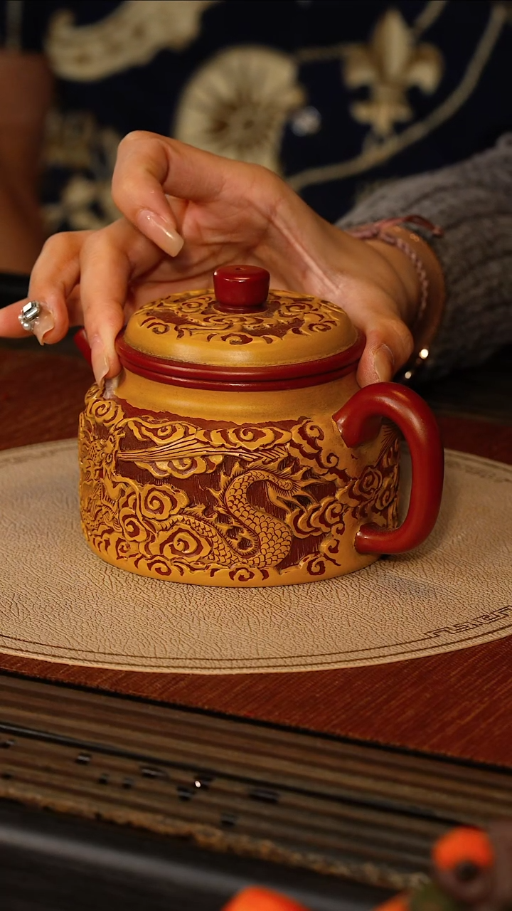 茶壶紫砂宜兴紫砂PHJ 剔红 德钟