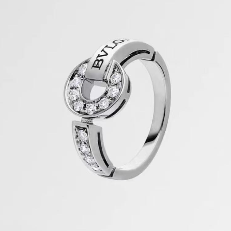 99新 BVLGARI/宝格丽  18k白金钱币满钻戒指