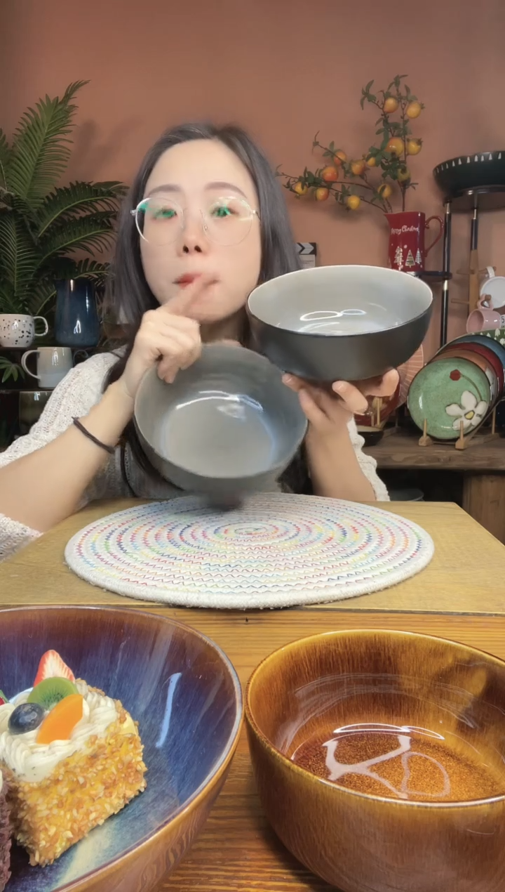 陶瓷6.5英寸外黑内灰面碗  2件装 微瑕疵