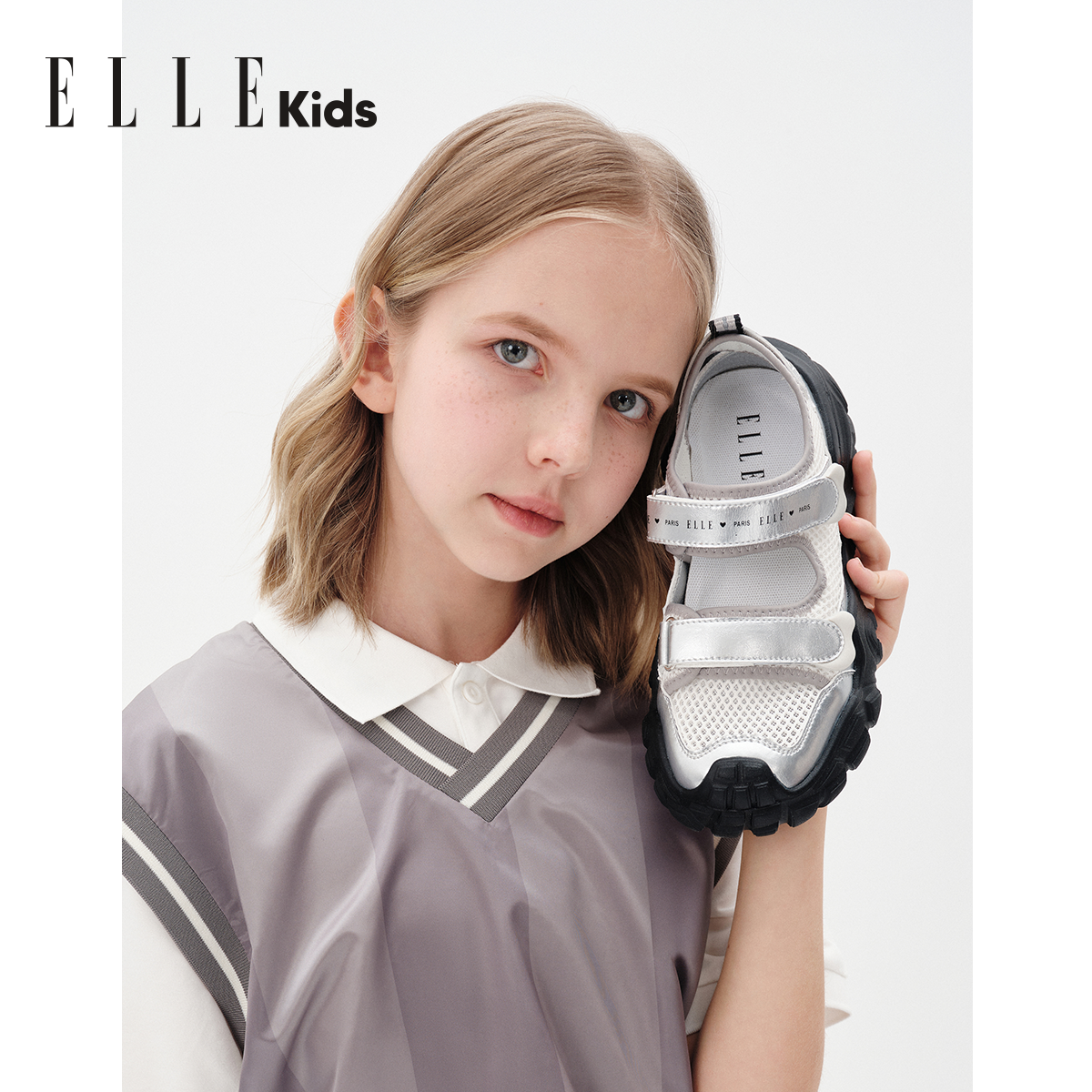 ELLE KIDS童鞋网面女童凉鞋2025夏季新款儿童运动鞋透气休闲鞋子