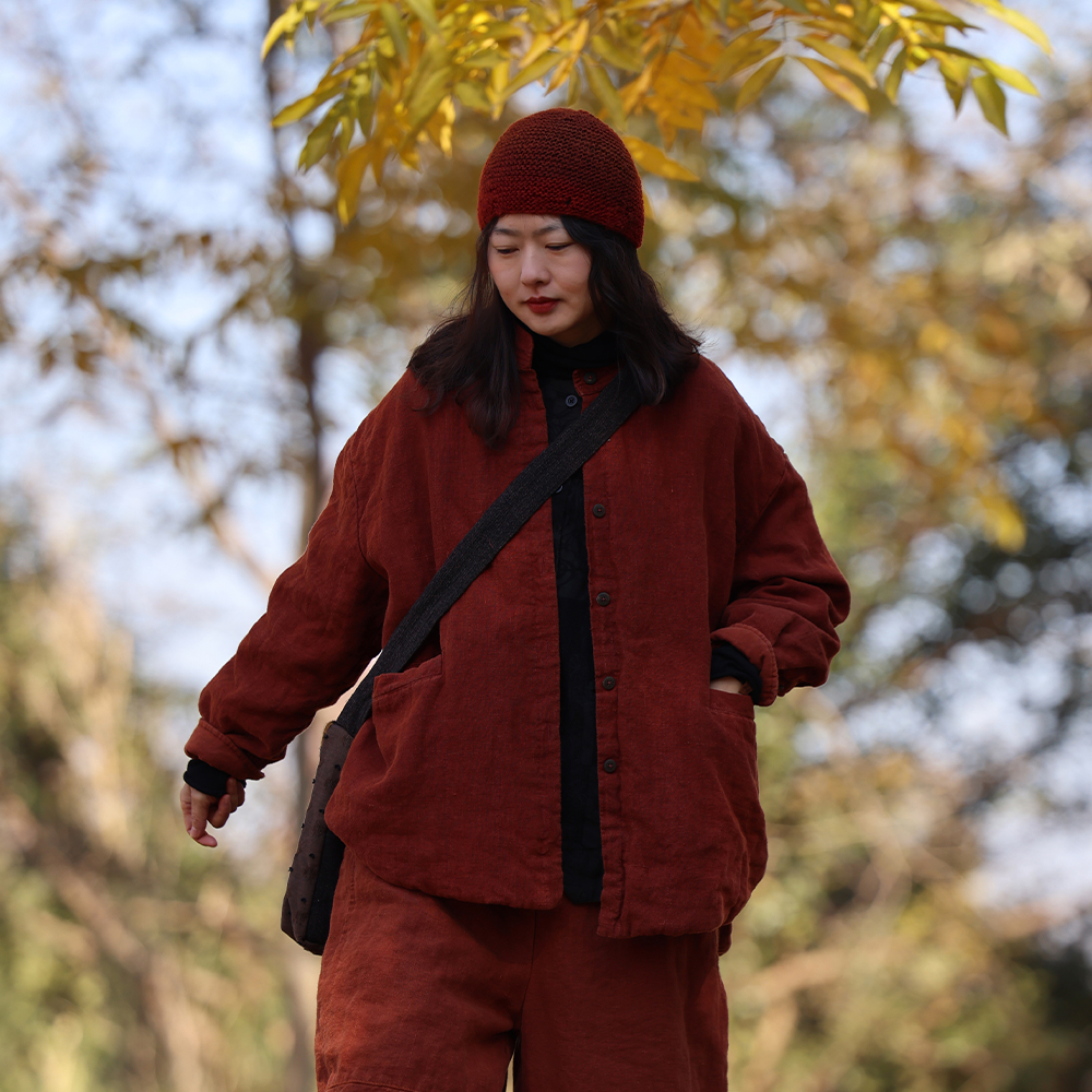 衣路走来原创设计百搭立领做旧亚麻棉衣短款外套 38343