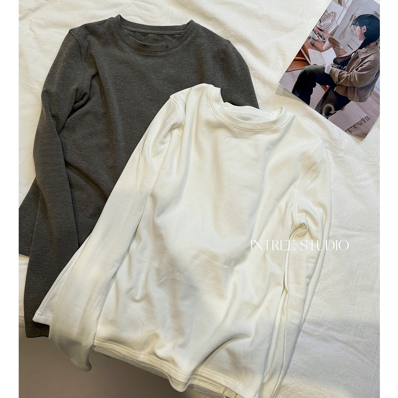 InTree张桶桶【低调光芒】正肩百搭随性圆领弹力长袖打底衫ST32638