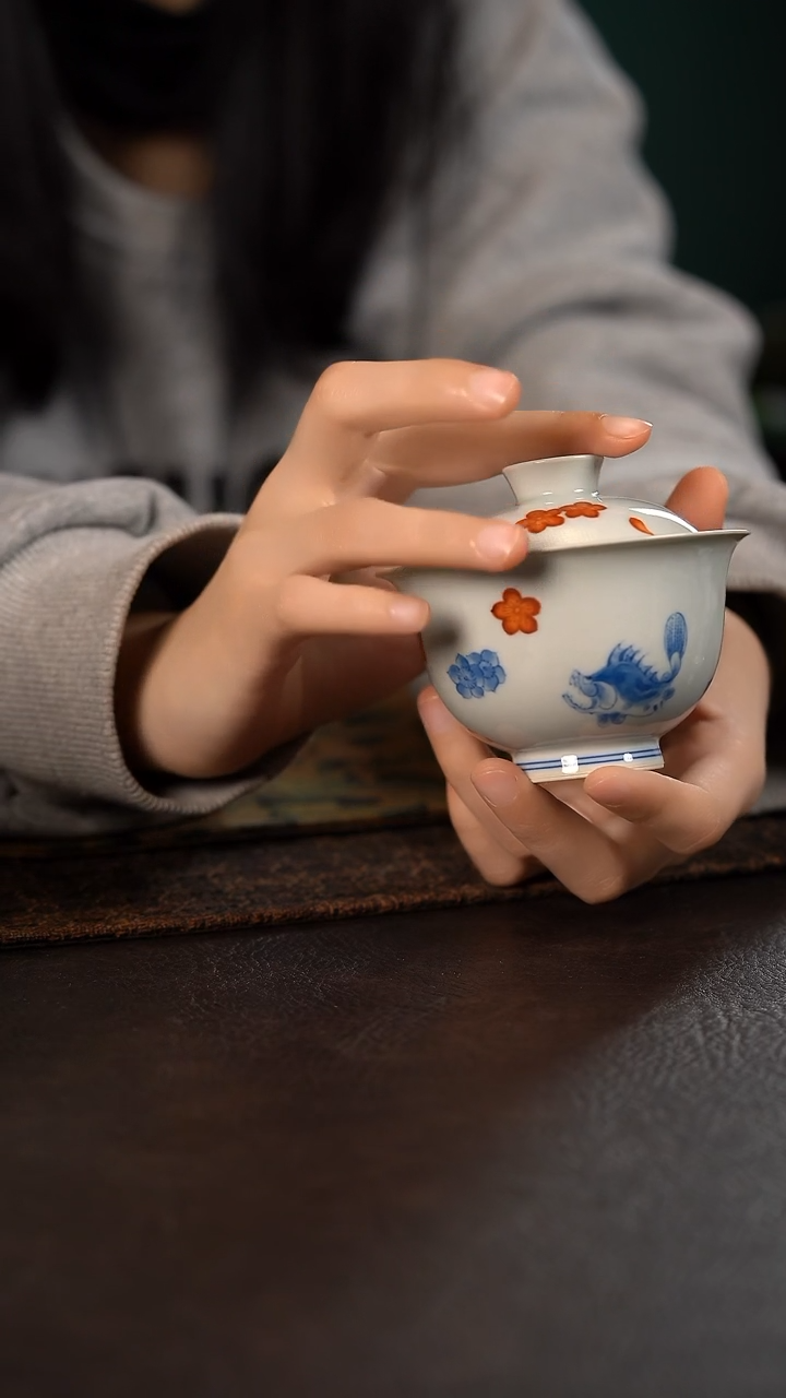 【闪购商品】杯聚澜堂矾红桃花鳜鱼盖碗