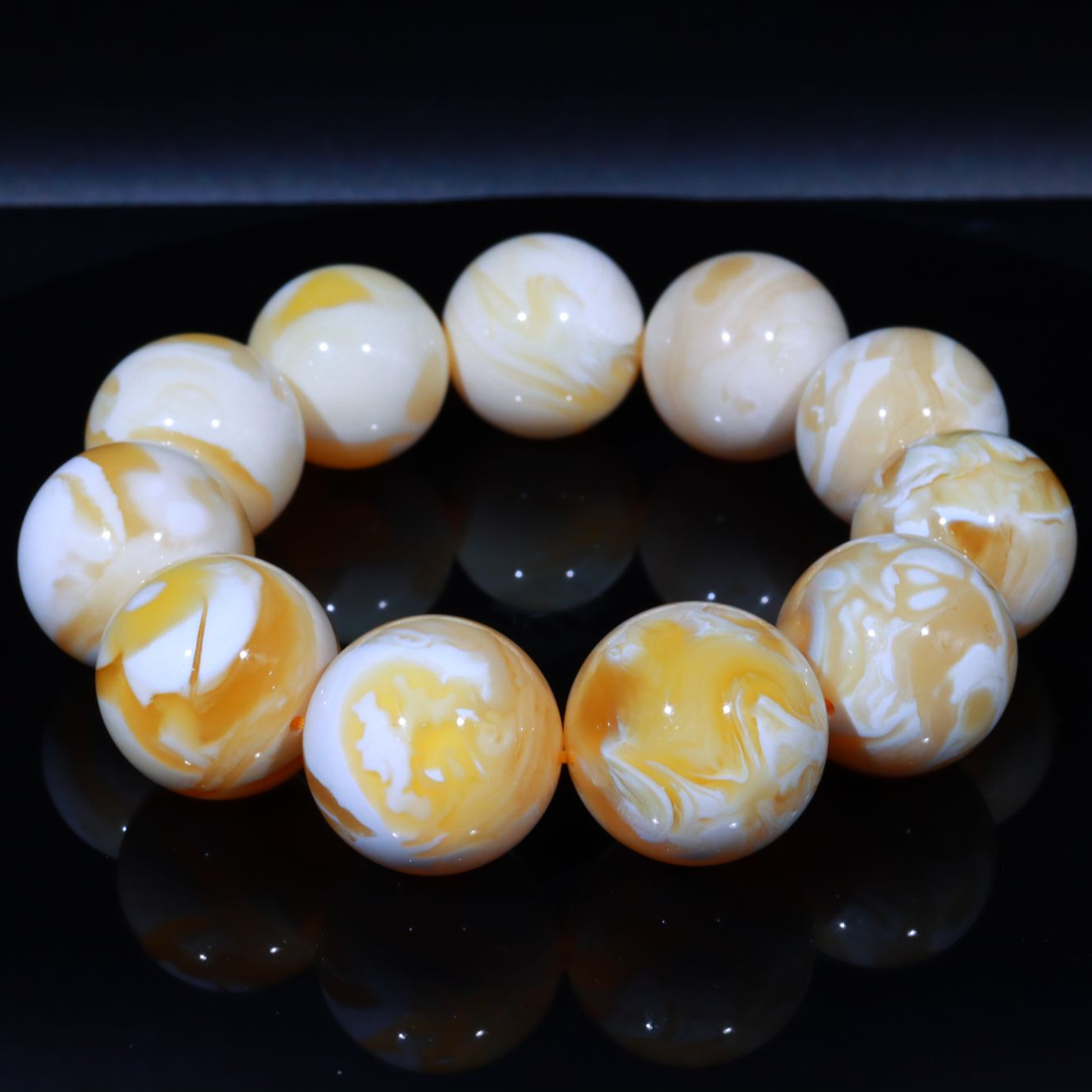大小姐珠宝天然原矿白蜡金瓷金橘白溶洞妖花22mm经典手串珠宝玉石