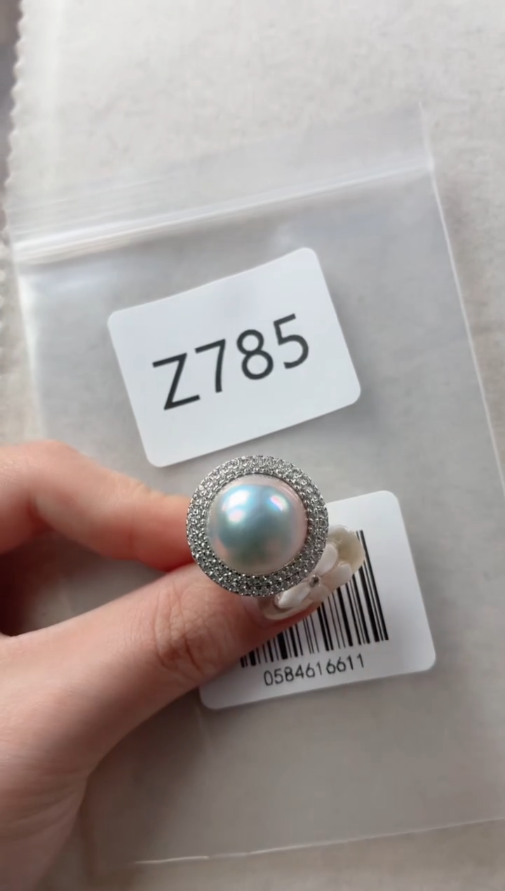 银S925镶嵌戒指拼合珍珠（马贝珠）Z785