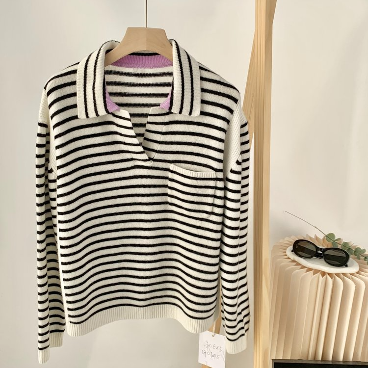 G0645 POLO领条纹羊绒毛衣
