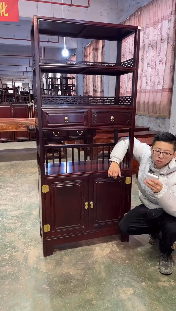 黑酸枝木类成套家具特大书柜 中间抽屉款