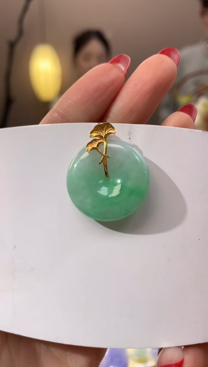 【闪购商品】翡翠颈饰18K金镶嵌天然缅甸a货翡翠