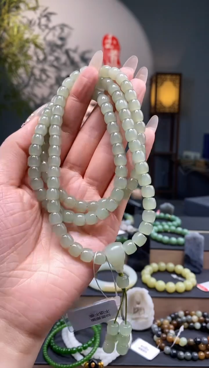 和田玉未镶嵌-8mm晴水极致弧108