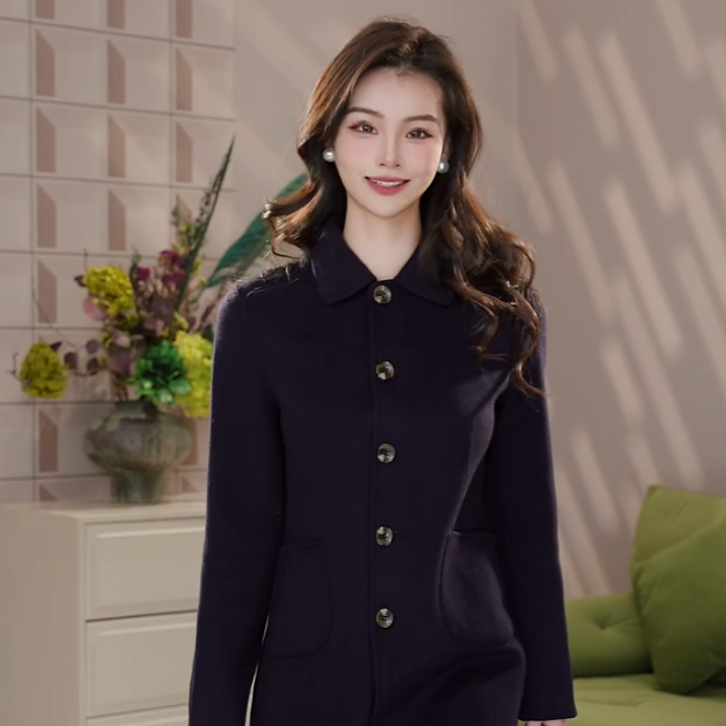 GIRDEAR/哥弟秋冬经典休闲时尚翻领中长款双面呢大衣女士1400285