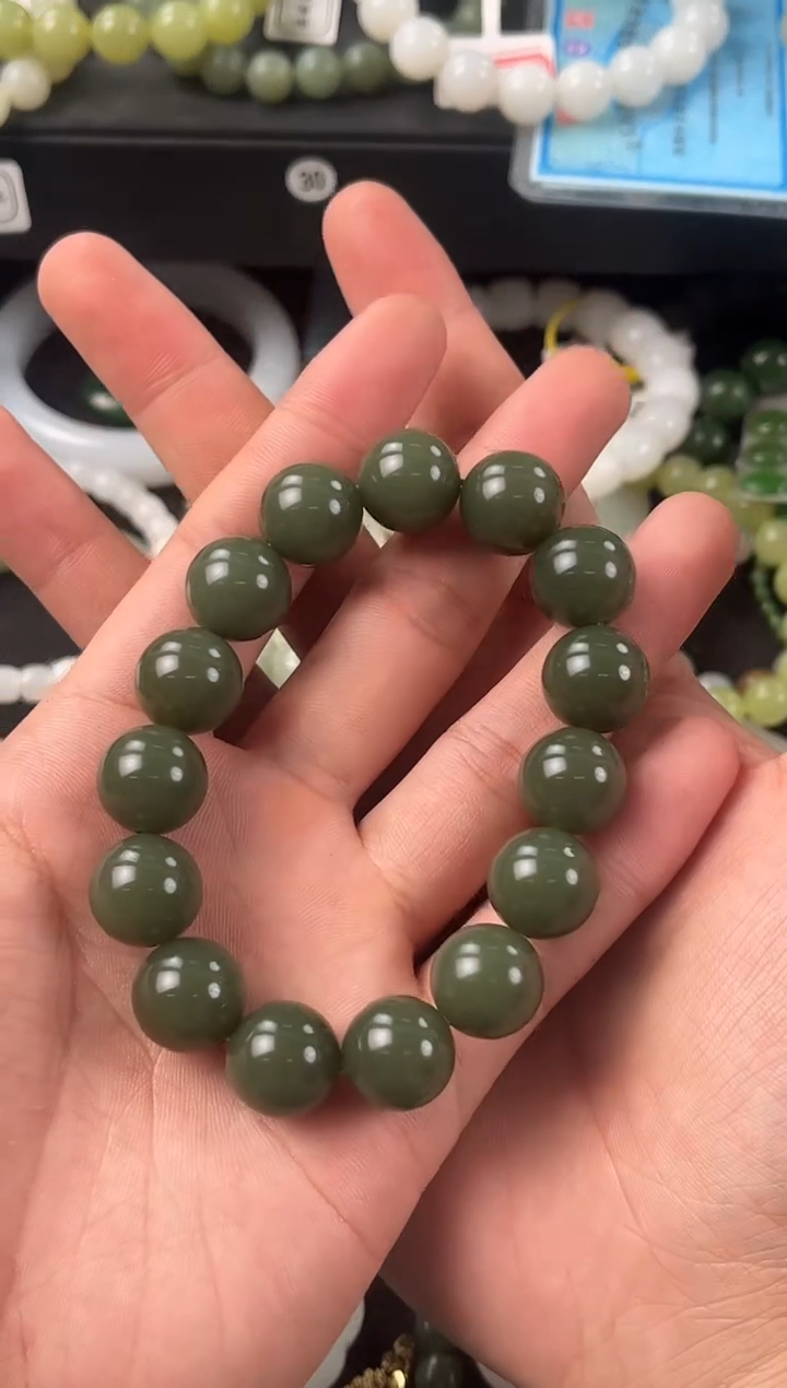 【闪购商品】和田玉手串未镶嵌若羌青黄口手串卡14微色差