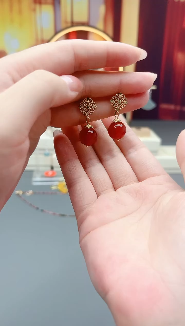 银S925镶嵌耳钉玛瑙/玉髓710