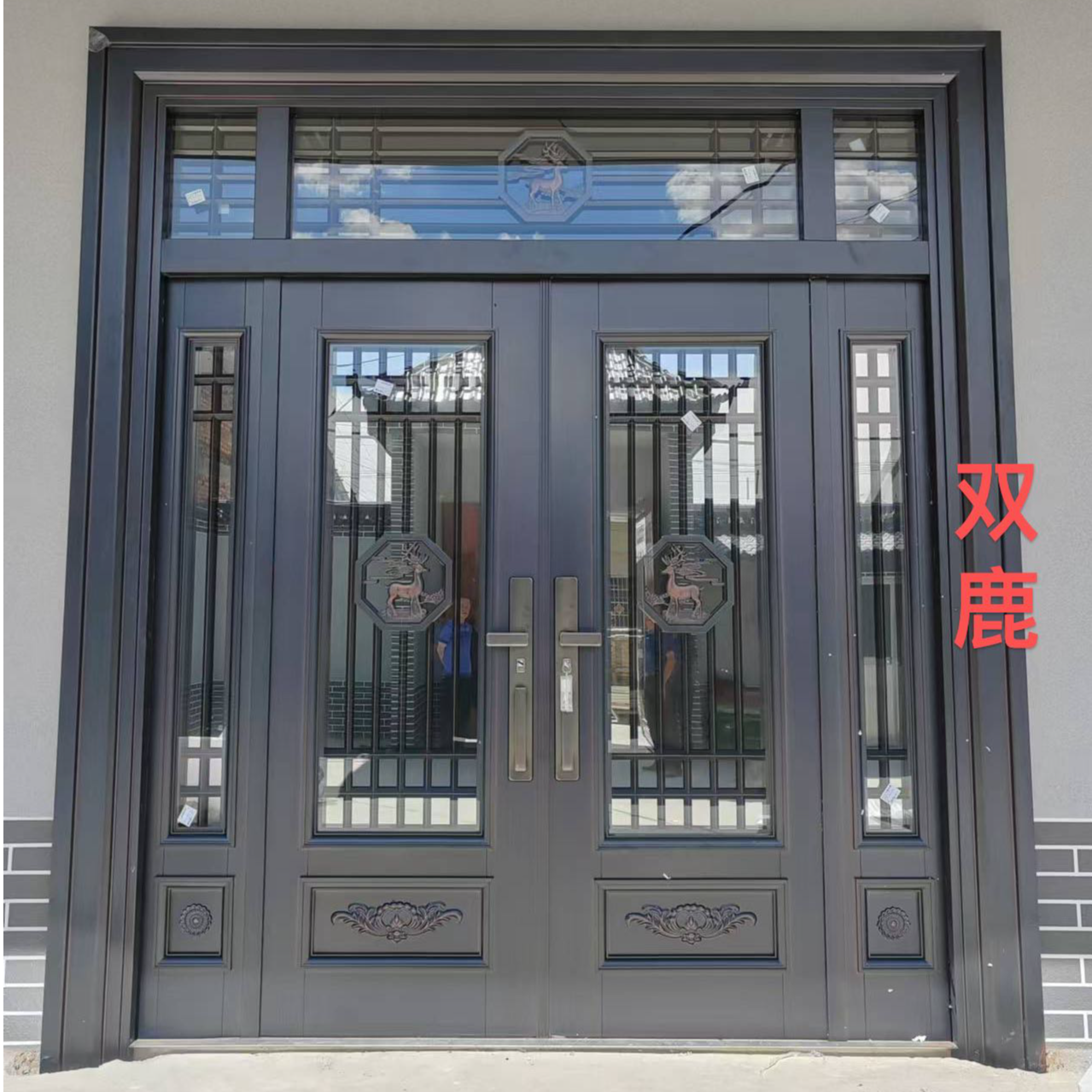 双鹿/别墅门/玻璃4开带玻璃门眉