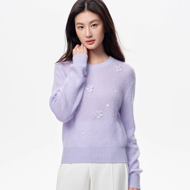 【羊羊专属】珂莱蒂尔浪漫珠片绣花朵针织衫女毛衣