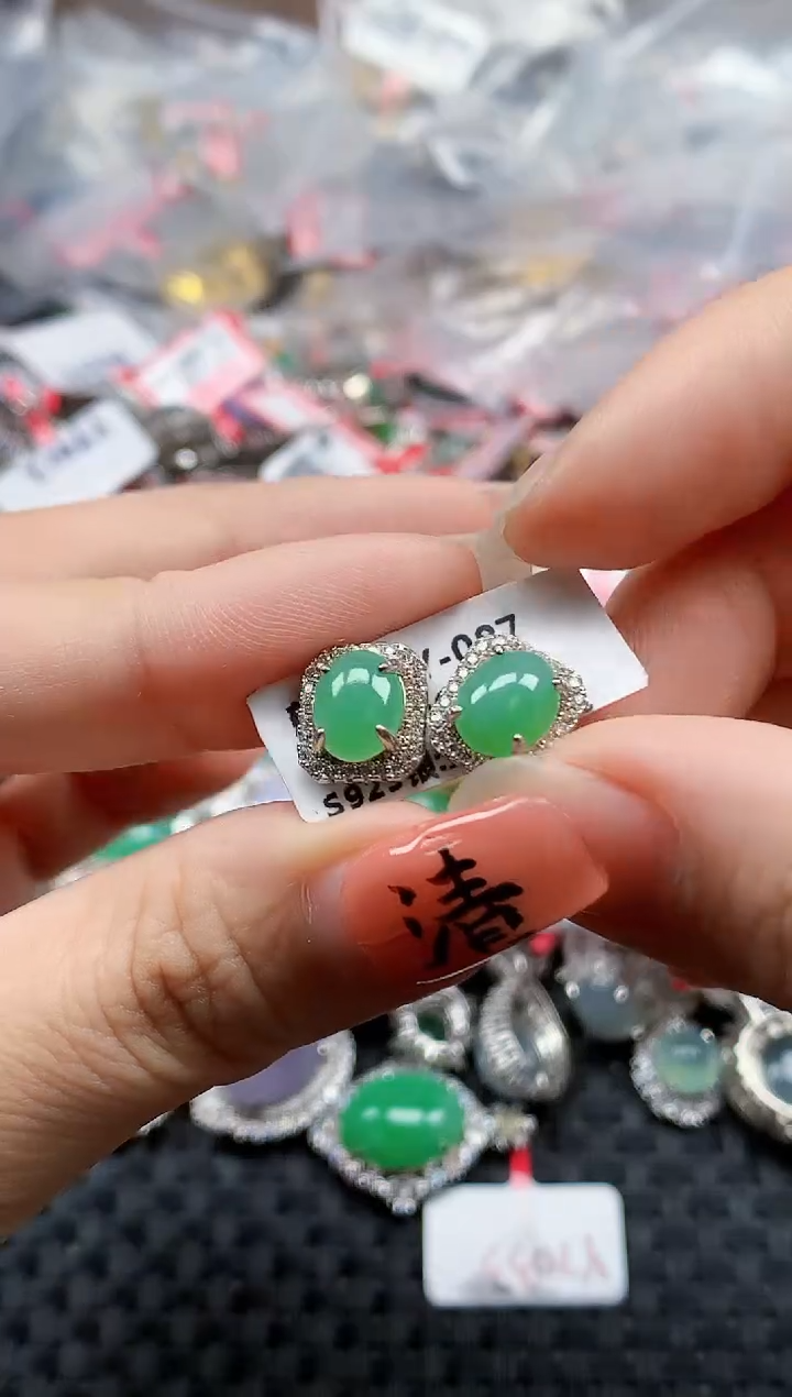 银S925镶嵌戒指翡翠天然A货缅甸翡翠