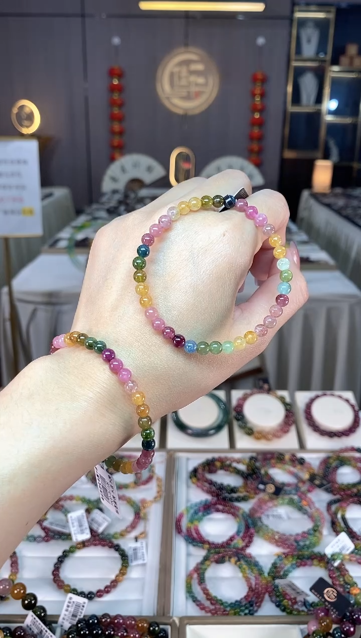 未镶嵌透体老矿碧玺彩虹单圈手串5mm+碧玺hon多样性发一条