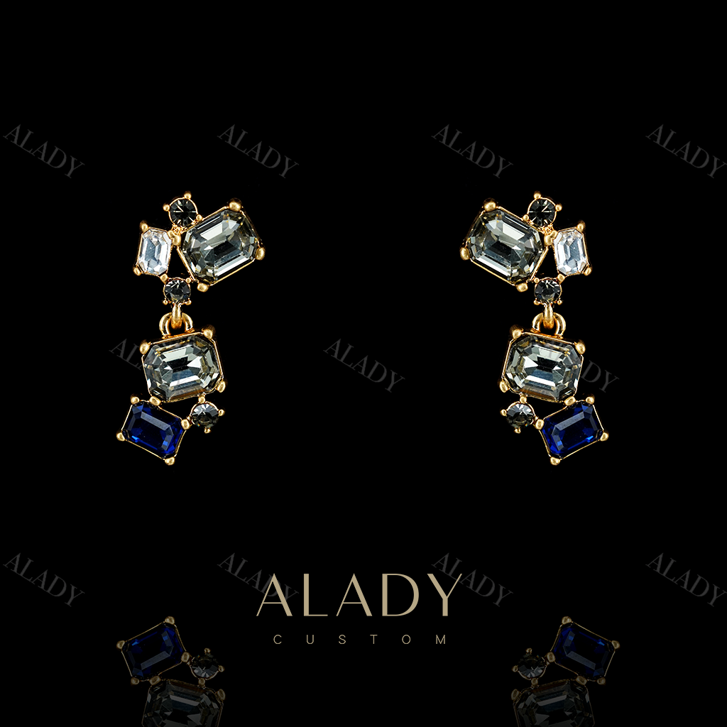 合金合成锆石耳饰 【璀璨之恋】爆闪蓝色简约精致款耳钉