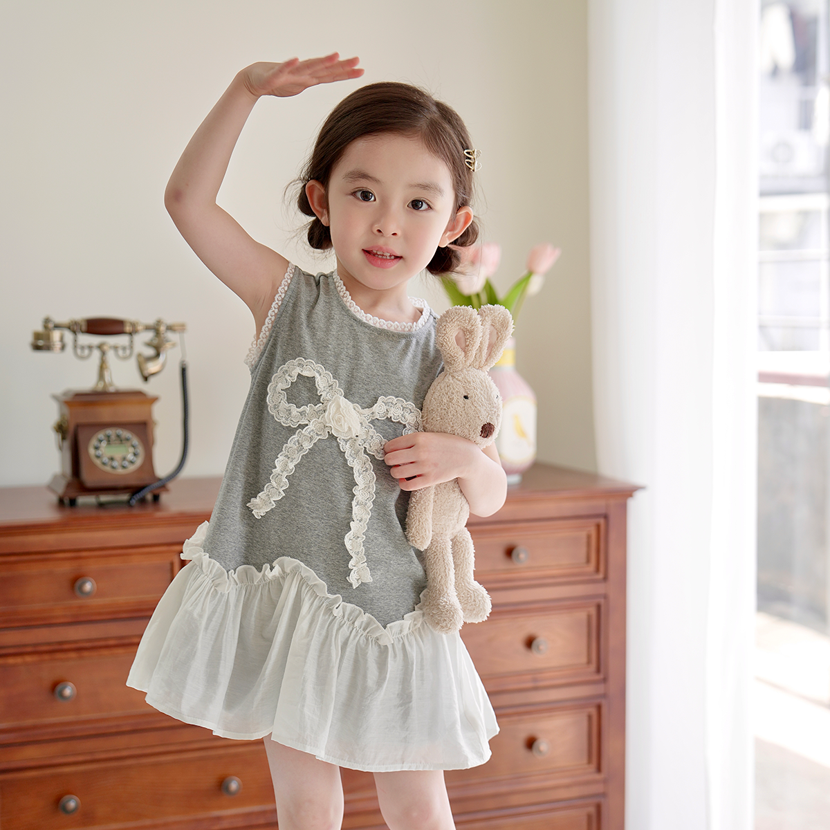 现货【絮语】5392女童夏装洋气连衣裙时尚女宝气质无袖蝴蝶结裙